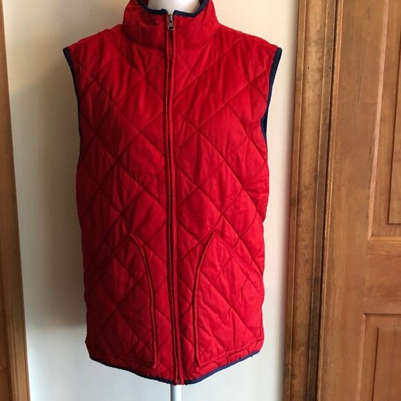 CROWN & IVY Red Puffer Quilted Vest Navy Trim Medium - Picture 2 of 14